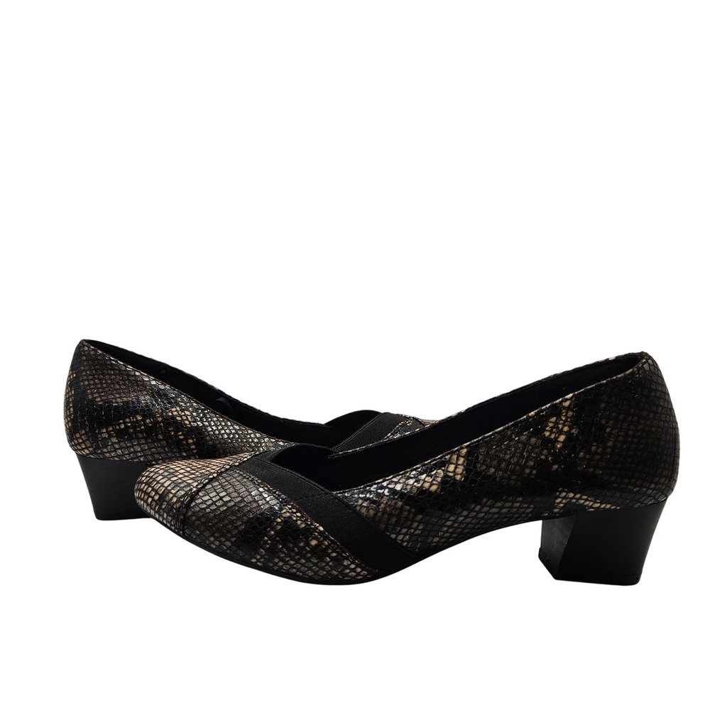 Kim Rogers Omarey Snakeskin Print Comfort Pumps Block Heel‎ Elastic Strap